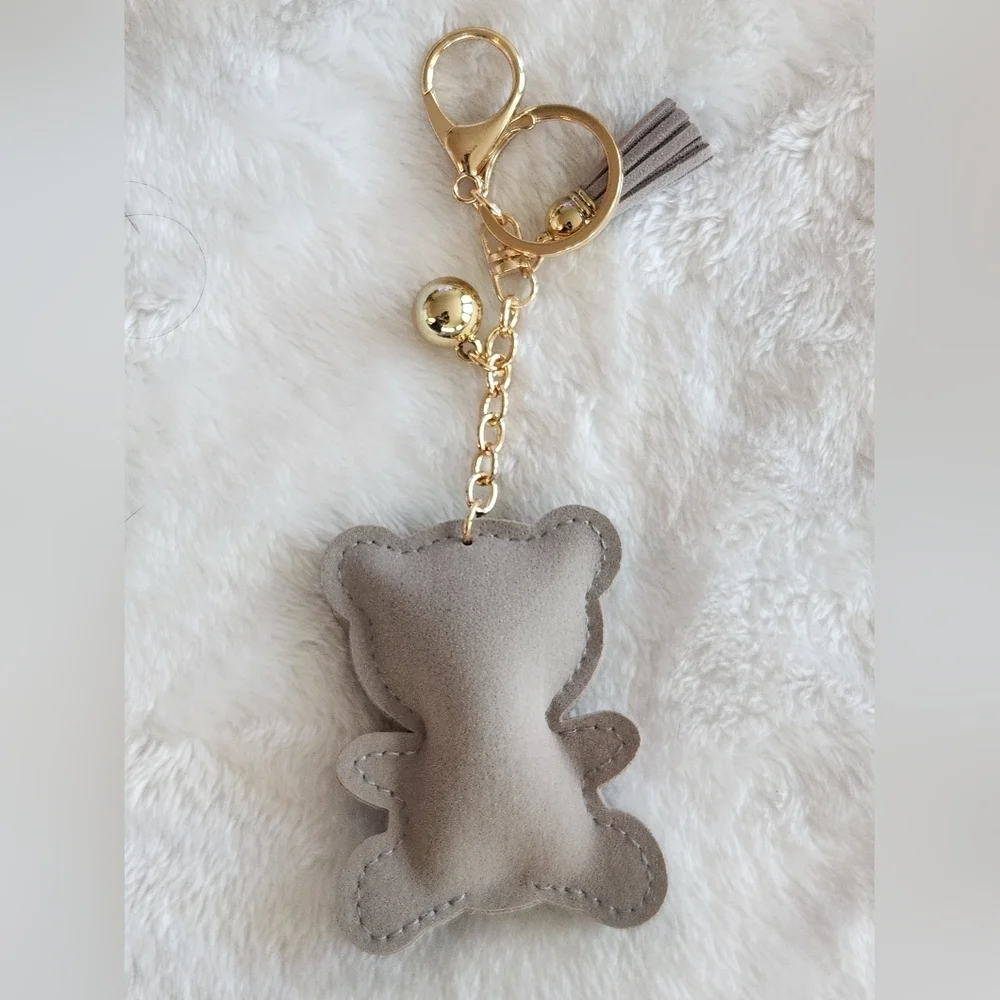 Teddy Bear Gray Rhinestone Keychain Bag Charm